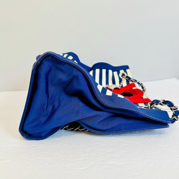 AUTHENTIC CHANEL CRUISE LINE CHAIN STRAP RED WHITE BLUE STRIPE RESORT VINTAGE - Picture 6 of 16